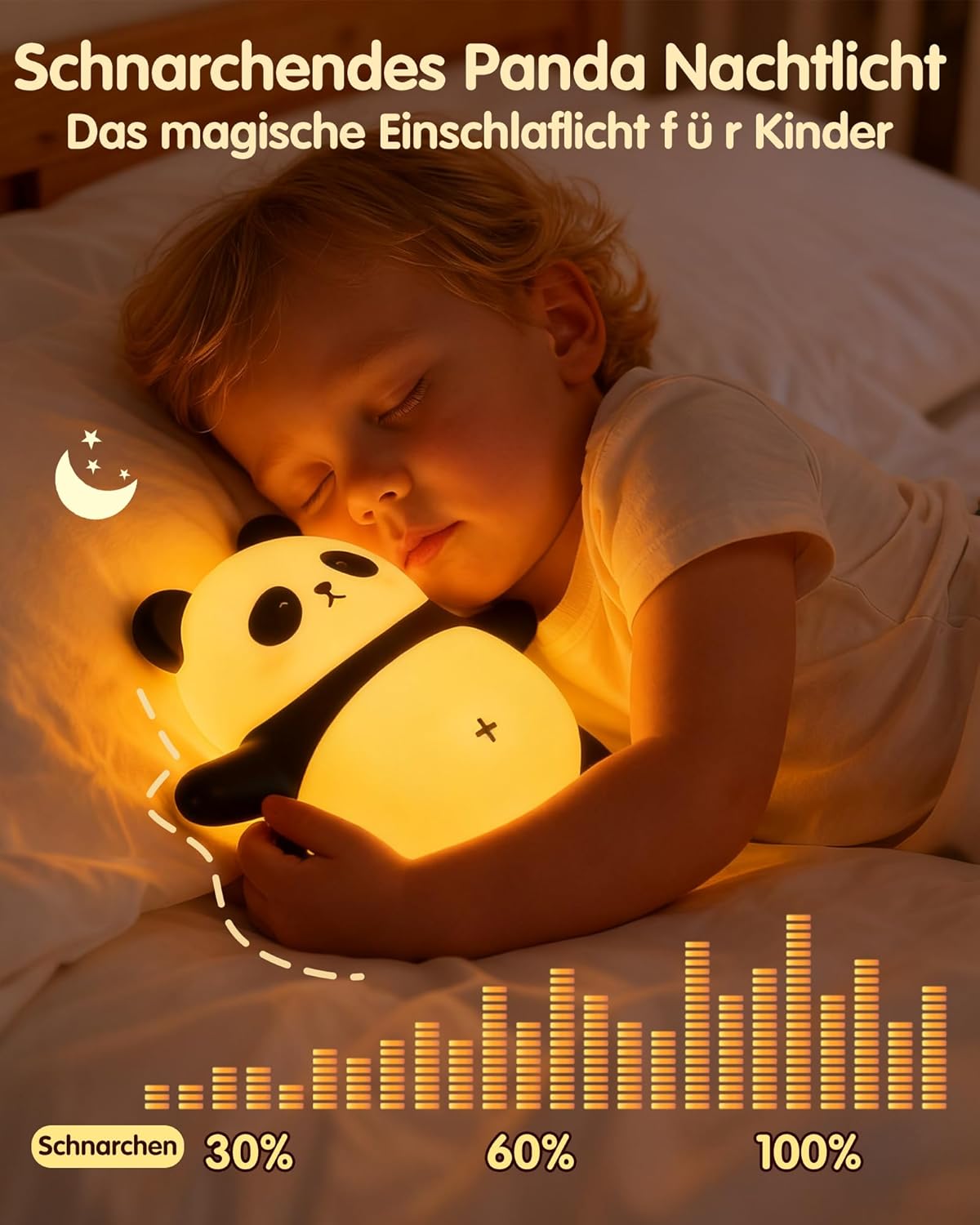 Detalle de Panda Nachtlicht Baby mit Schnarchfunktion & Timer – Wiederaufladbar, BPA-frei und dimmbar