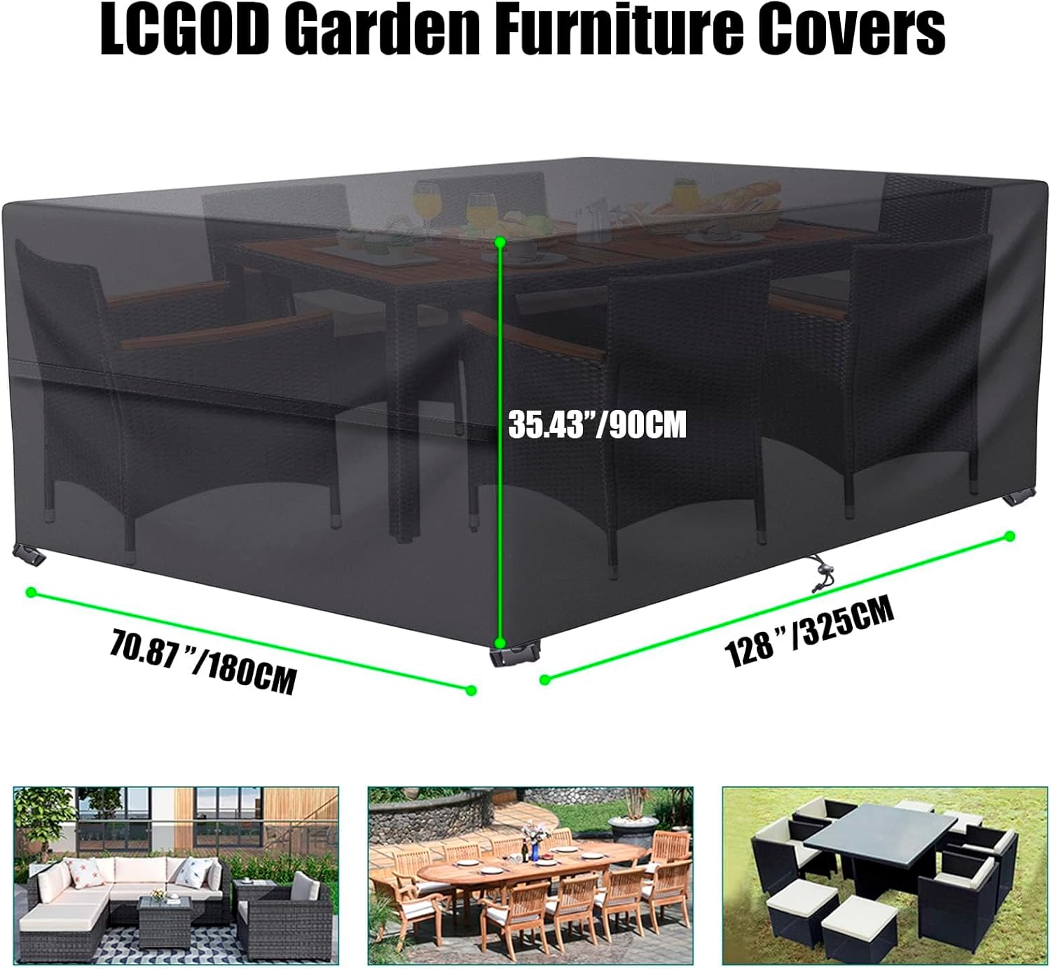 Thumbnail 2 de LCGOD Garden Furniture Cover in 600D Oxford fabric (325 x 180 x 75 cm)