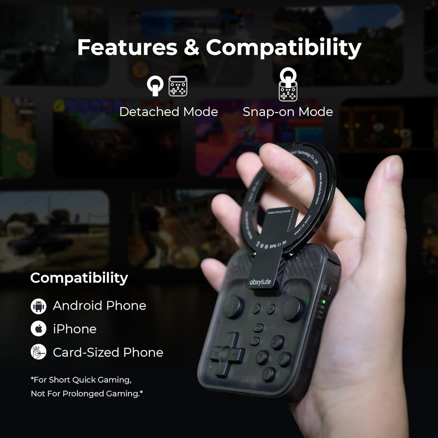 Thumbnail 2 de abxylute M4 Snap-On Mobile Gaming Controller: Pocket-Sized Retro Flex for Android, iPhone, and Switch (Magnetic, 18 Buttons, 12-Hour Battery)