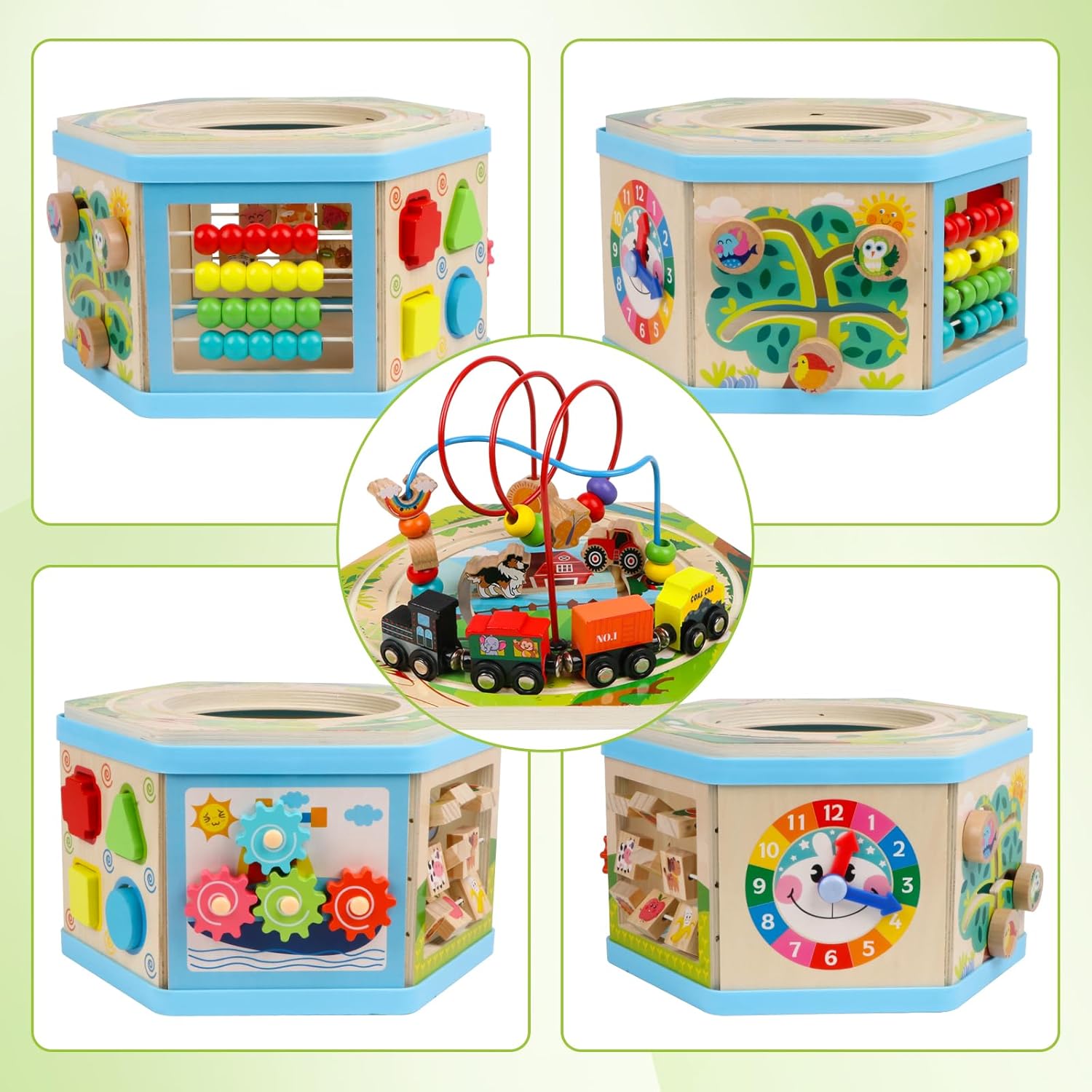 Detalle 2 de KABENFIS Wooden Activity Cube with Train Tracks 🚂