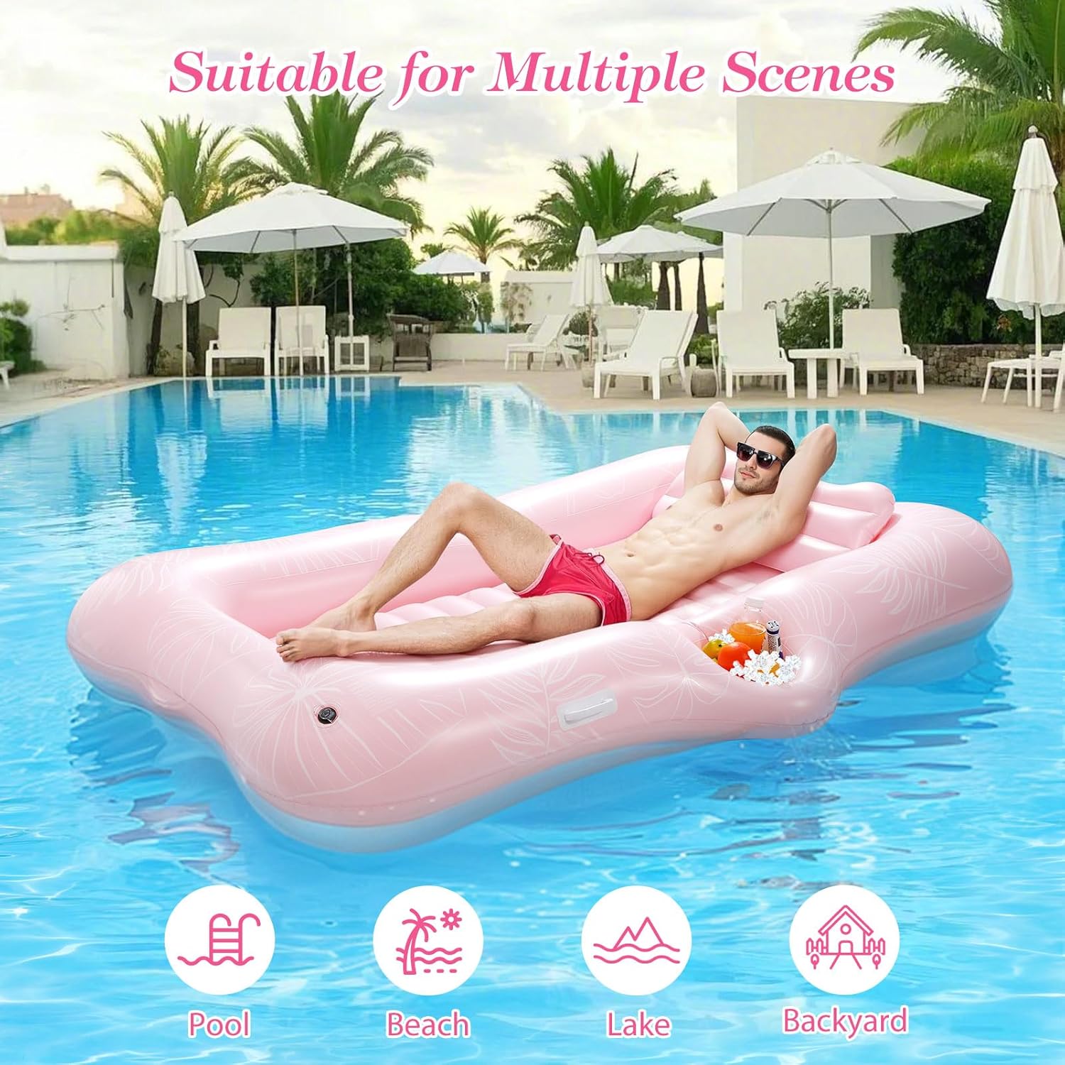 Thumbnail 6 de MoKo Pool Floats Adult: Large Floating Bed with Ice Bar, Drink Holder & Tanning Chair
