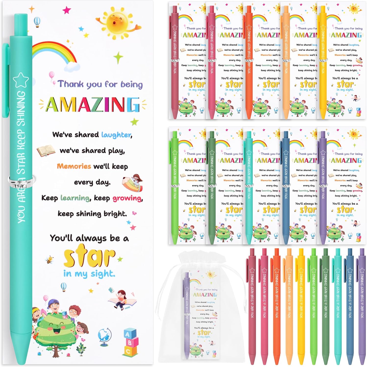 Detalle de End Of Term Gifts For Children: 30‑Pack 10 Colours Ballpoint Pens & Card Set