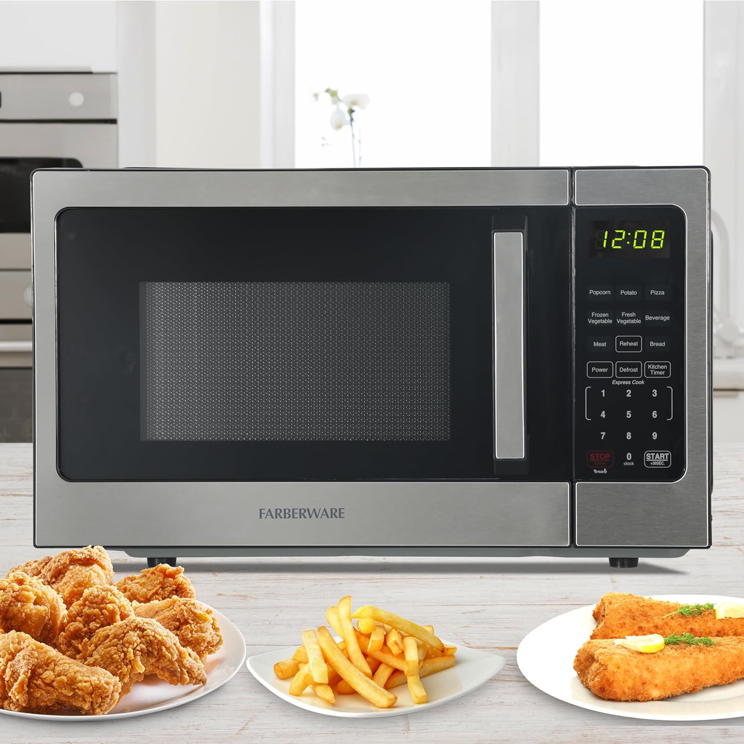 Thumbnail 5 de Farberware 0.9 Cu. Ft. Countertop Microwave Oven — 900W, Auto Cook Settings, Defrost, Easy Clean, Child Safety Lock (Stainless Steel)