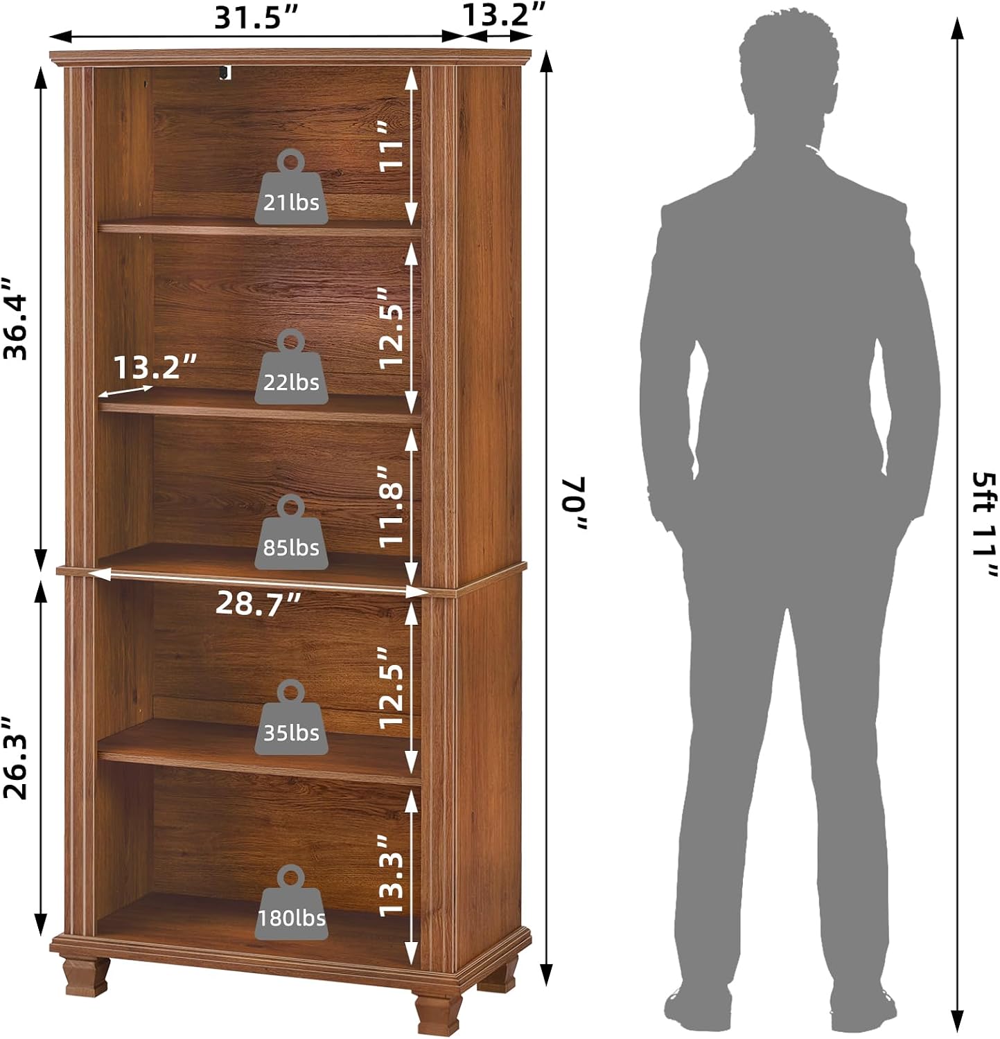 Detalle de SAVOR LIFE Bookshelf, 70-Inch