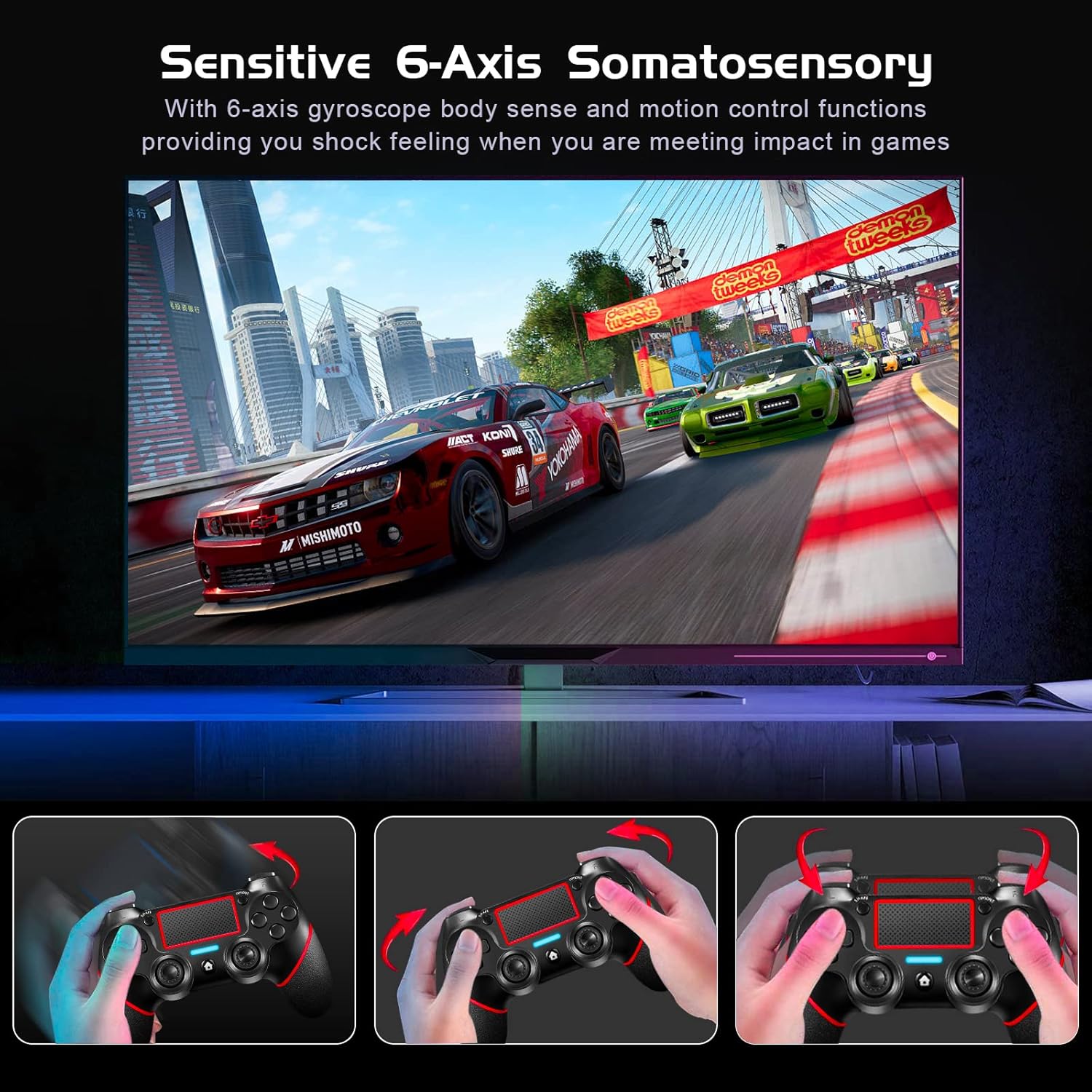 Detalle de Holilo Controller wireless per PS-4: compatibile con PS4/Pro/Slim, vibrazione doppia e touch panel