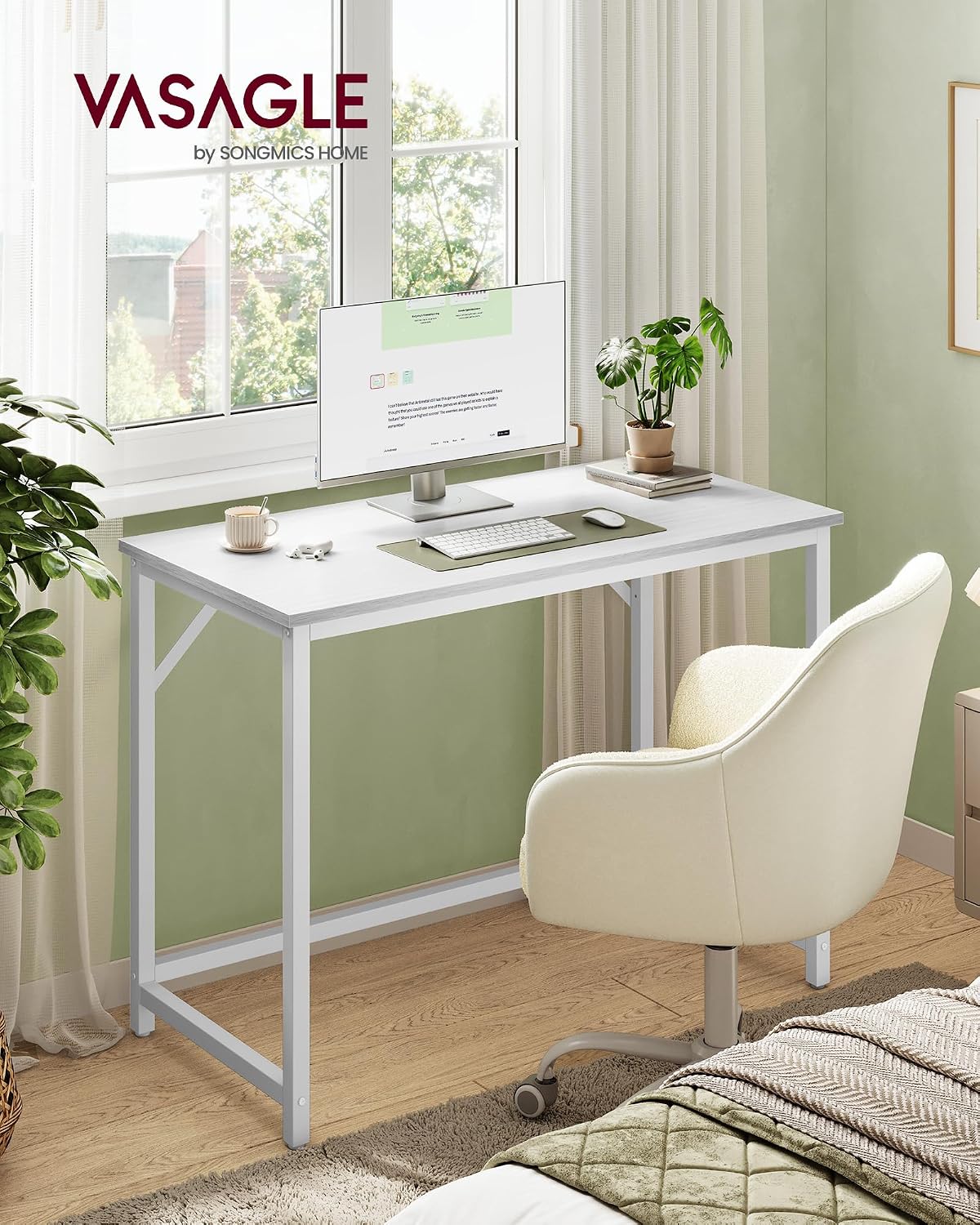 Thumbnail 1 de VASAGLE Computertisch LWD041W44V1, 100 x 50 x 76 cm (ahornweiß/wolkenweiß) – für Arbeitszimmer & Zuhause