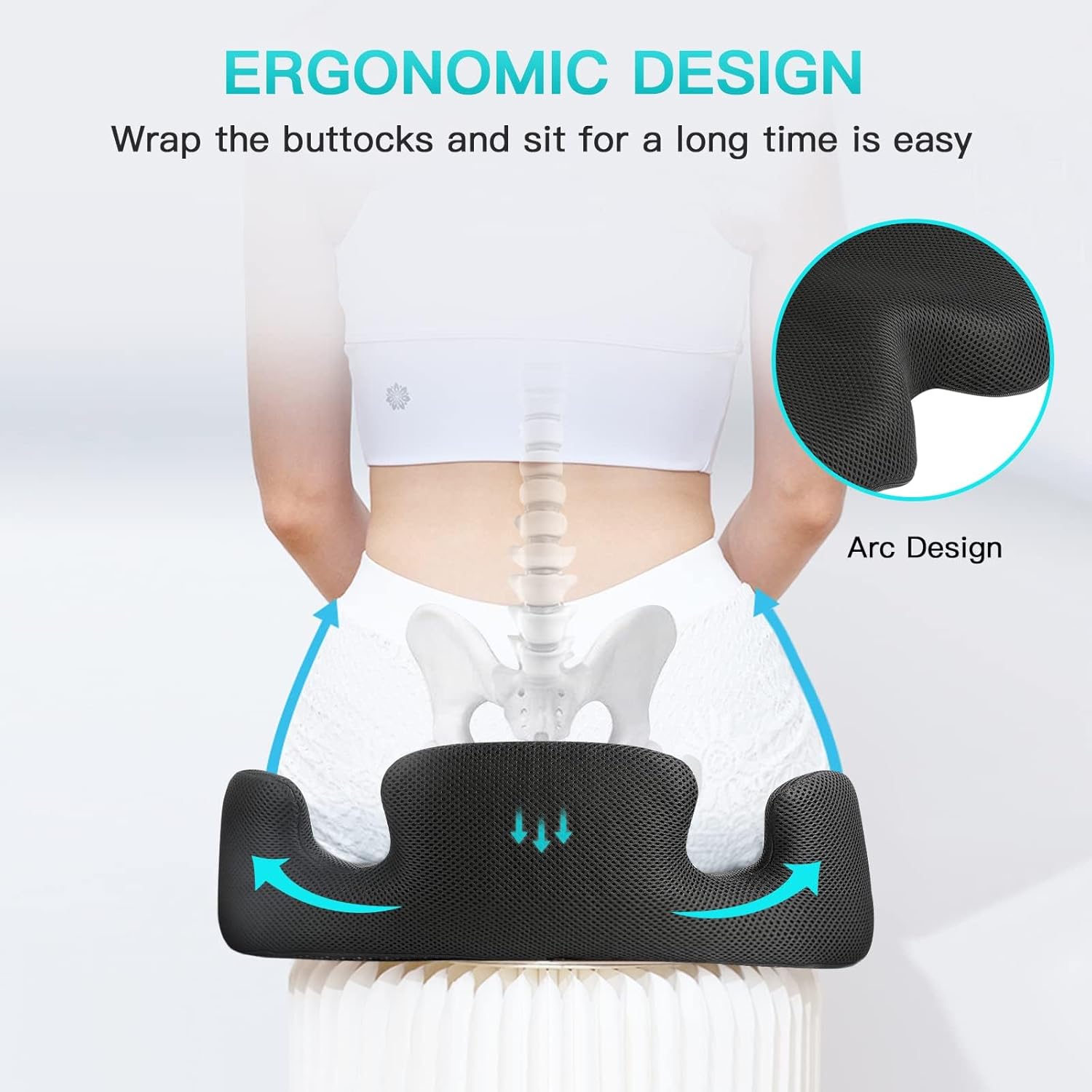 Detalle 2 de Benazcap Memory Seat Cushion for Office Chairs – Firm Coccyx Pad for Sciatica & Back Pain Relief, Black