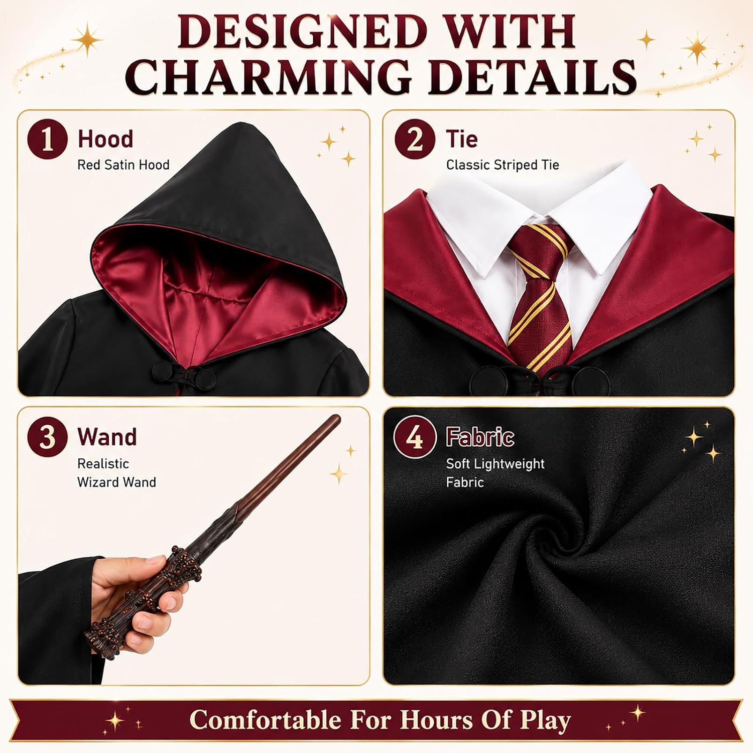 Thumbnail 5 de CVJJZ Wizard Costume Accessories Set, 4-Piece with Black Robe