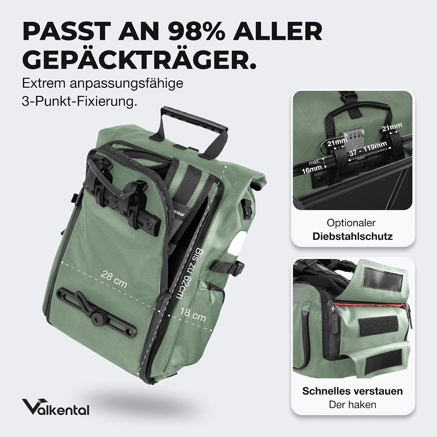 Thumbnail 3 de Valkental® 3in1 Fahrradtasche Pro – Das Original, 23 L, wasserdicht, flexibel einsetzbar