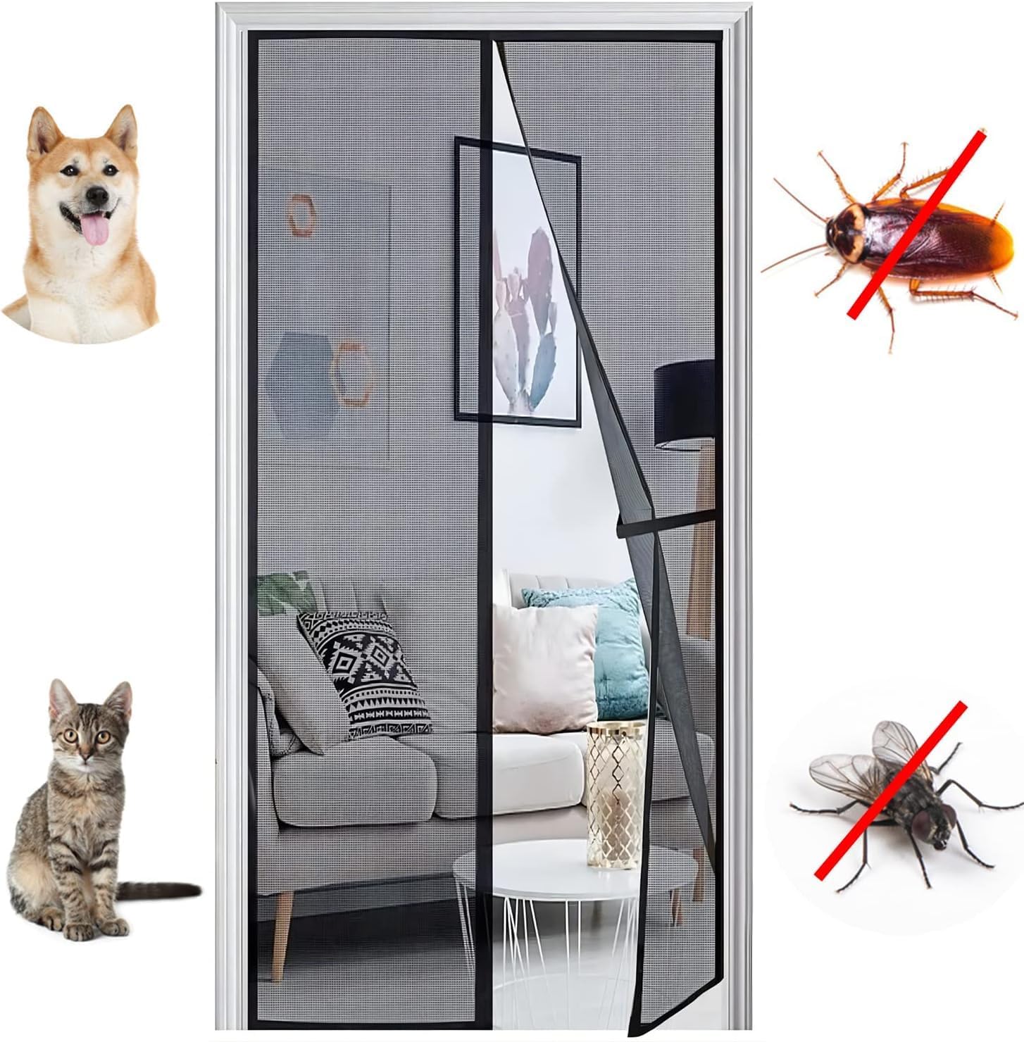 Thumbnail 4 de Panngu magnetisches Fliegengitter für Balkontür 100x230 cm (ohne Bohren, mit Magneten, schwarz)