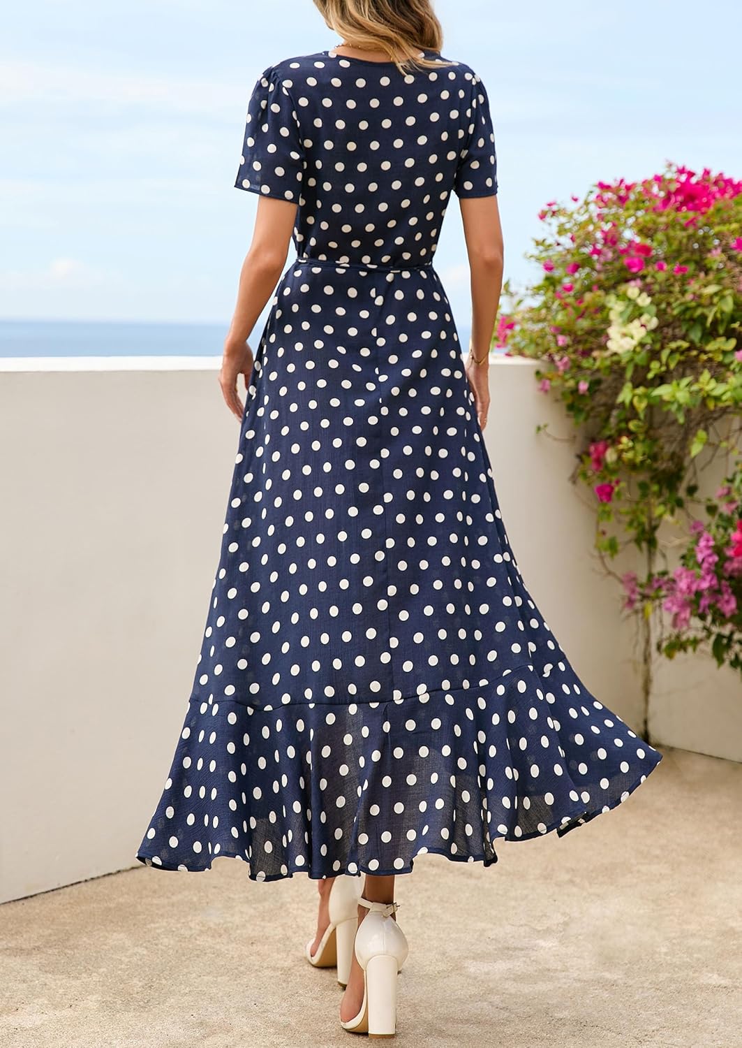 Detalle de PRETTYGARDEN Women's Boho Floral Maxi Dress: Lightweight, Flowy V-Neck Wrap for Summer