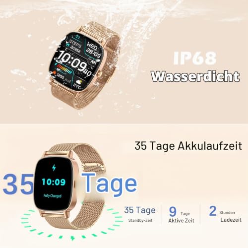 Thumbnail 7 de coioc Smartwatch Damen mit Telefonfunktion – 1,85 Zoll HD Voll-Touchscreen, 120+ Sportmodi, IP68, gold (2 Armbänder)