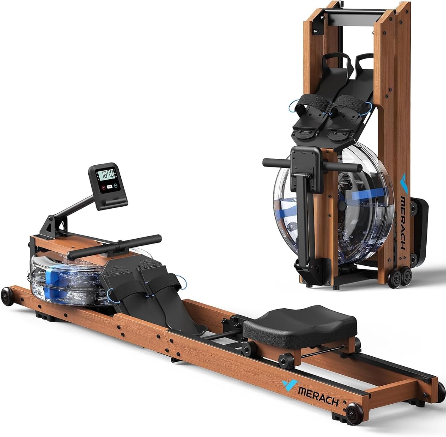 Detalle de MERACH MR-R28R1-US Water Rowing Machine, Foldable, 400 lb Capacity, LCD Monitor