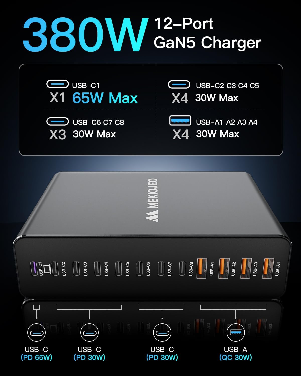 Thumbnail 3 de Aluminum Alloy 380W Charging Station 12-Port USB-C Charger