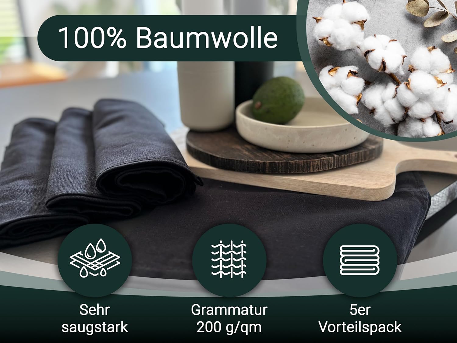 Thumbnail 1 de ZOLLNER 5er Set Geschirrtücher Baumwolle 50x70