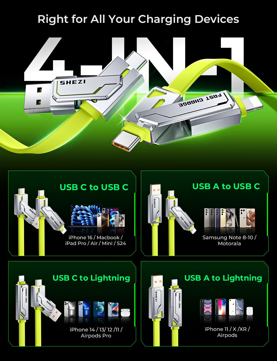 Detalle de SHEZI 4-in-1 Charging Cable 5FT