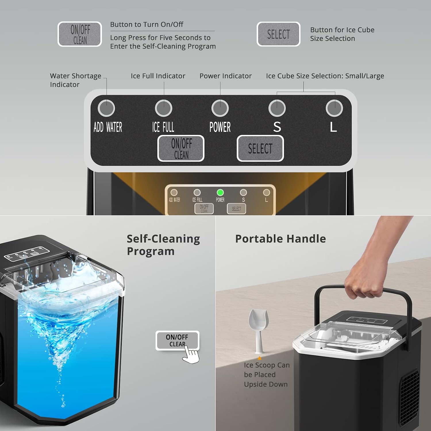 Thumbnail 3 de Máquinas para Hacer Hielo Portátil Negro Vpcok Direct (12 kg/24h, 1,5 L) — 2 tamaños de cubitos y autolimpieza