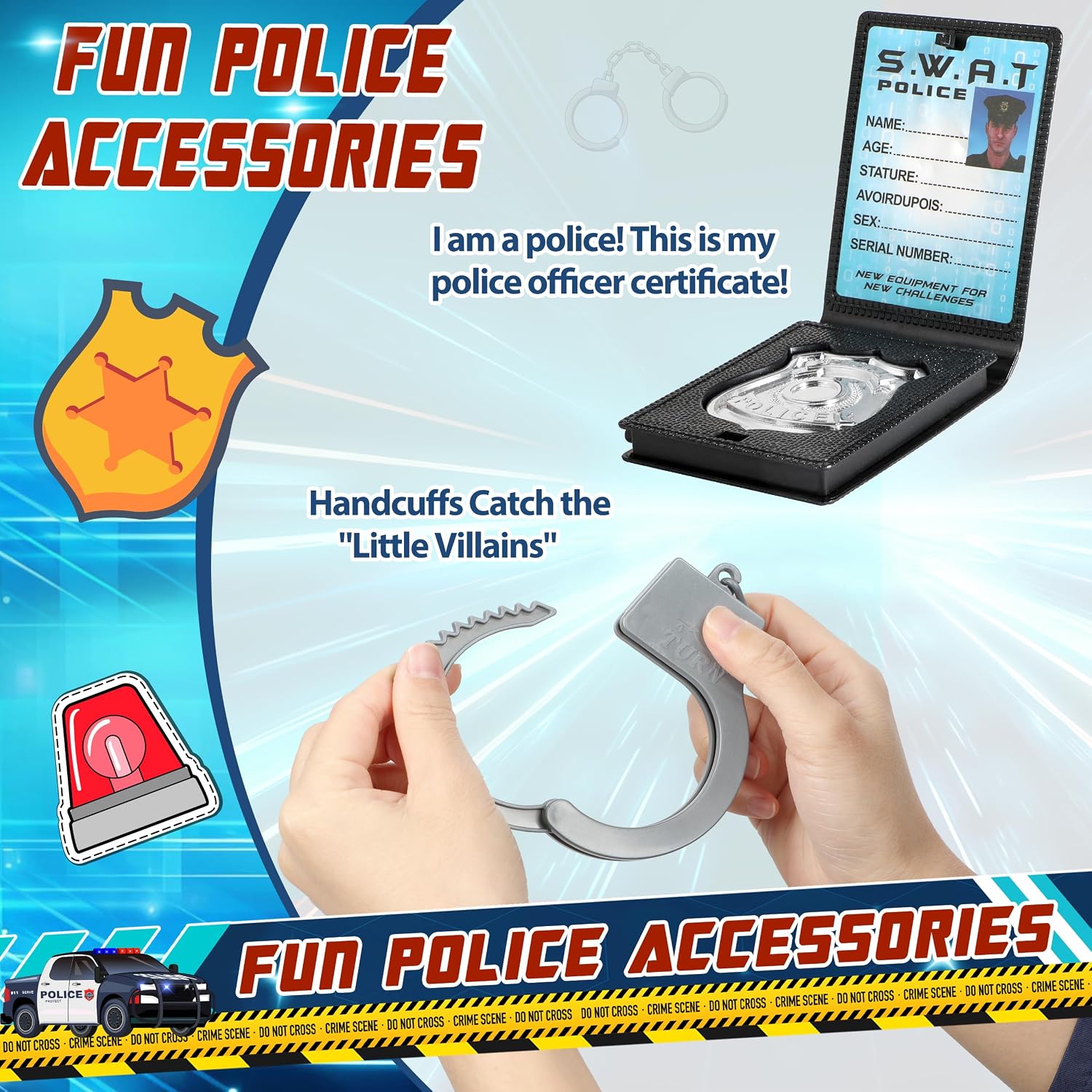 Thumbnail 5 de Metemot 9-Piece Police Costume Accessory Set for Kids, Light-and-Sound Camera