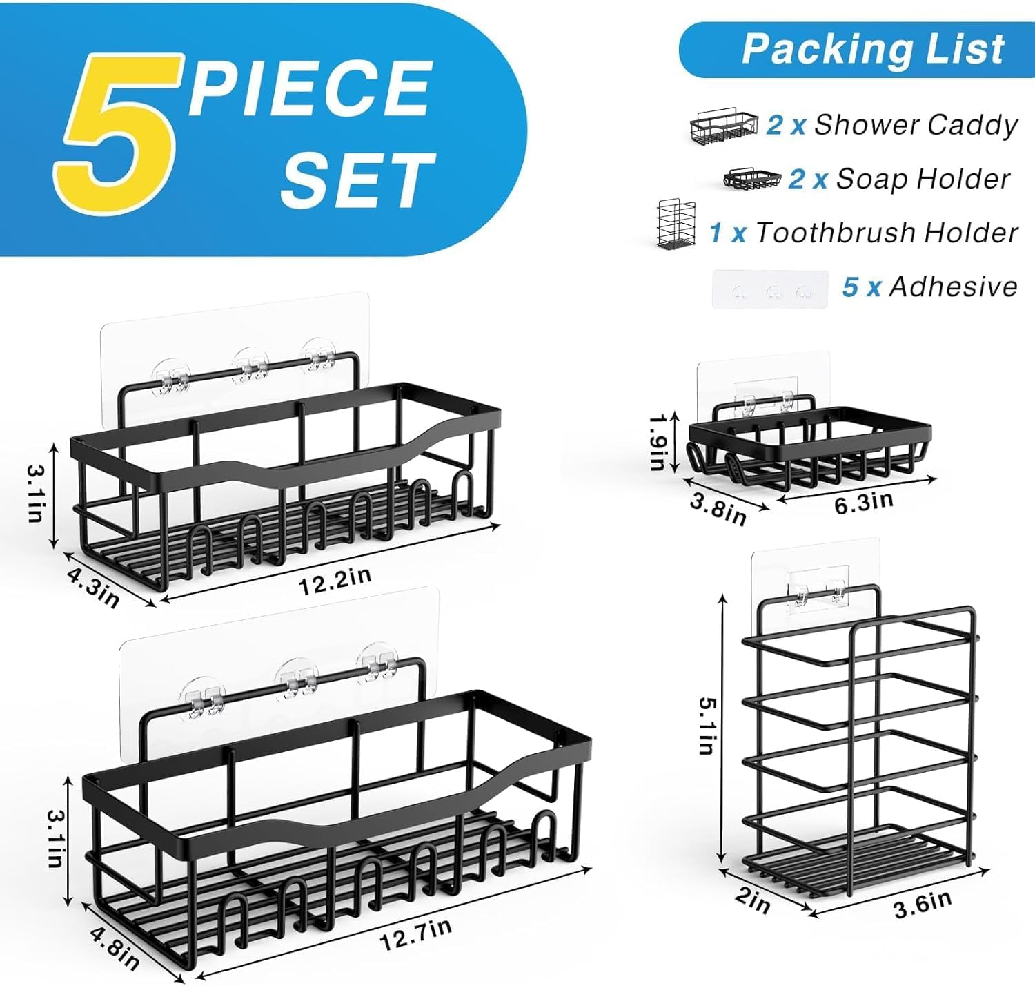 Detalle de EUDELE 5-Pack Rustproof Shower Caddy Set
