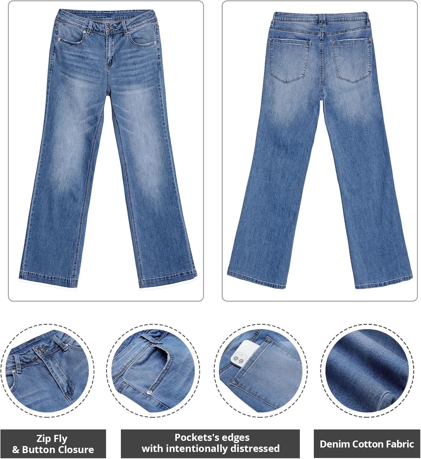 Thumbnail 4 de GRAPENT Women's Flare Jeans High Waisted Wide Leg Baggy Denim Pants