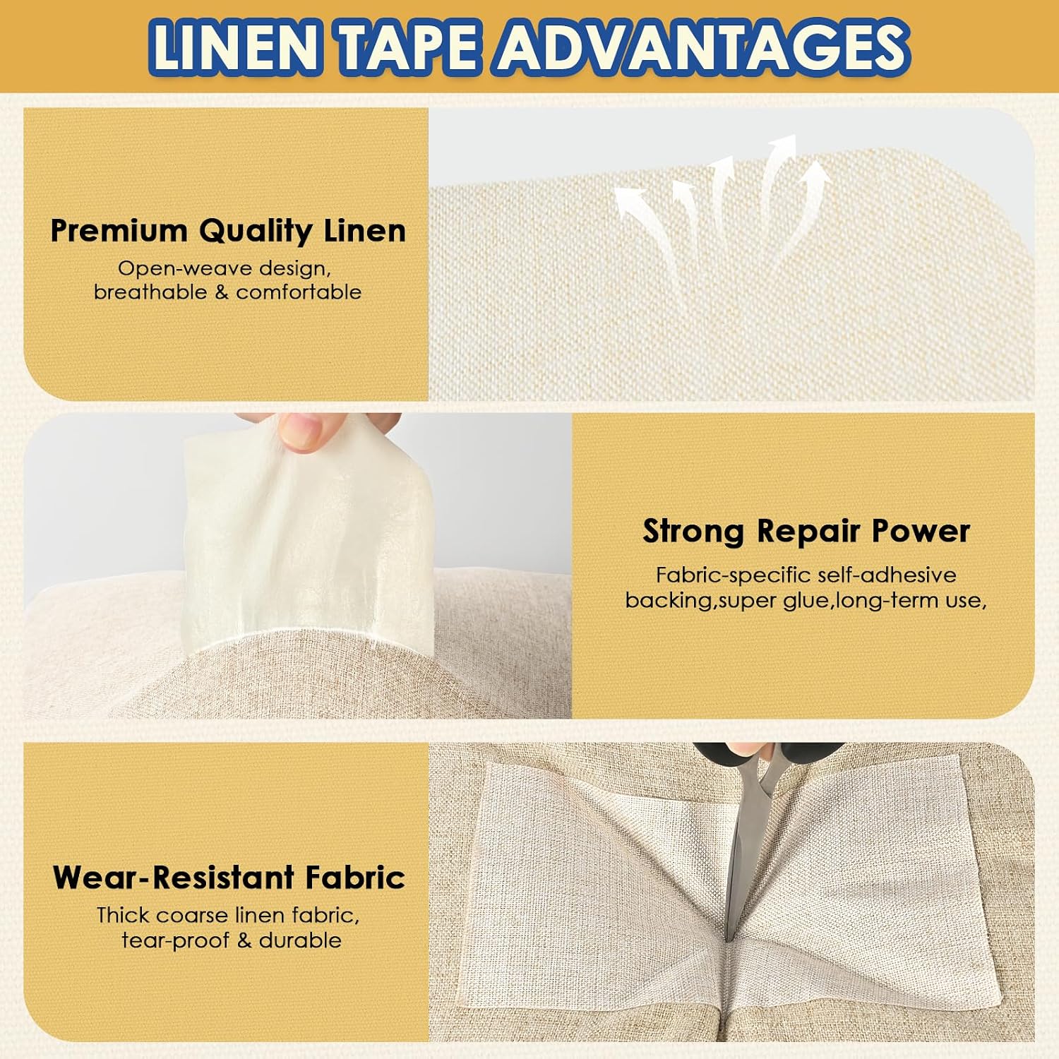 Detalle de Xroam CYM10200#101 Self-Adhesive Linen Repair Tape, 4" x 79", Black