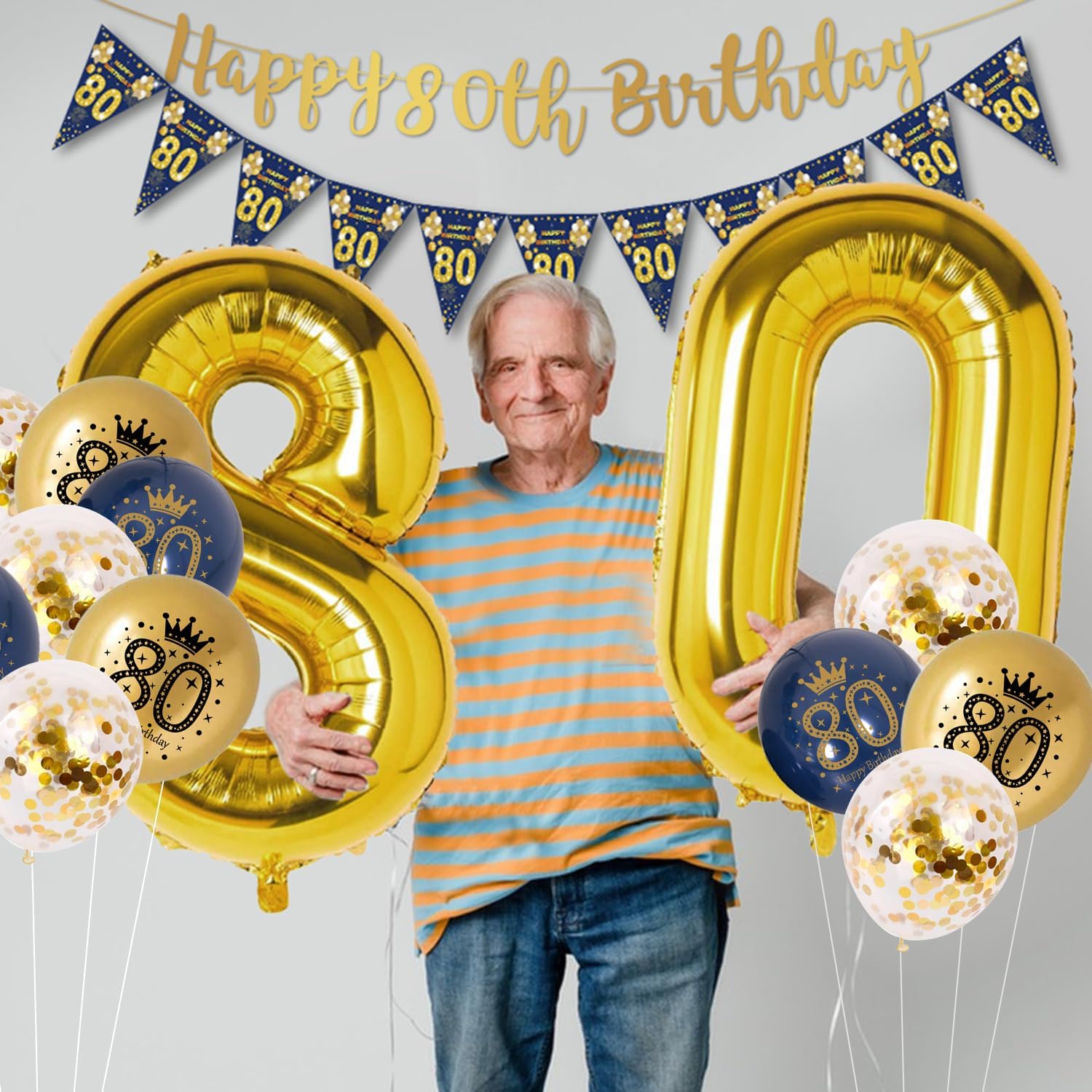 Thumbnail 6 de Men's 80th Birthday Decorations Blue and Gold Banner ๐