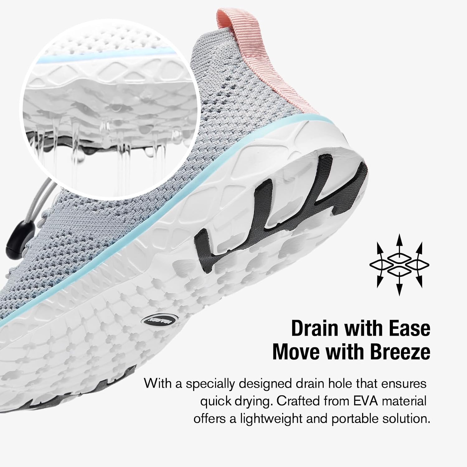 Detalle de KOLILI Women's Stylish Water Shoes: Arch Support Tennis Walking Shoes for Water & Travel
