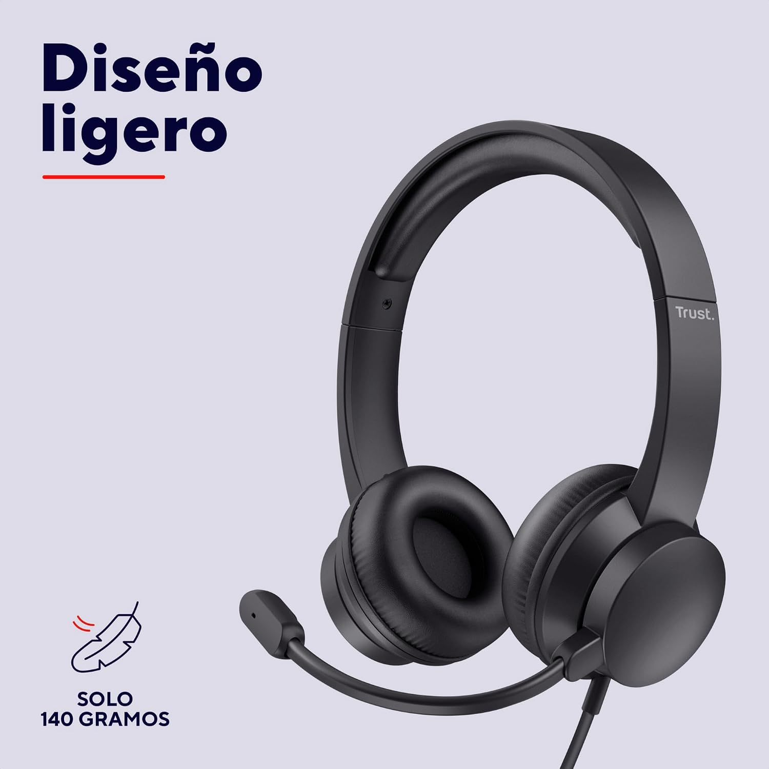 Thumbnail 3 de Trust Roha II USB: auriculares ligeros con micrófono para PC (negro)