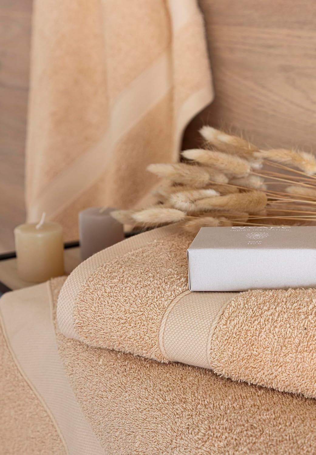 Thumbnail 4 de Todocama Lot de 2 Serviettes de Douche en coton 550 g/m² – 70 x 140 cm, Beige