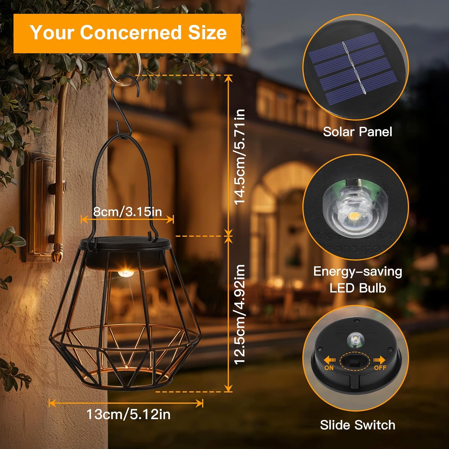 Detalle 2 de Dehobo Lanterne Solari da Esterno 2 Pezzi — Lampione Solare IP65 con LED 2700K, Luce Bianca Calda