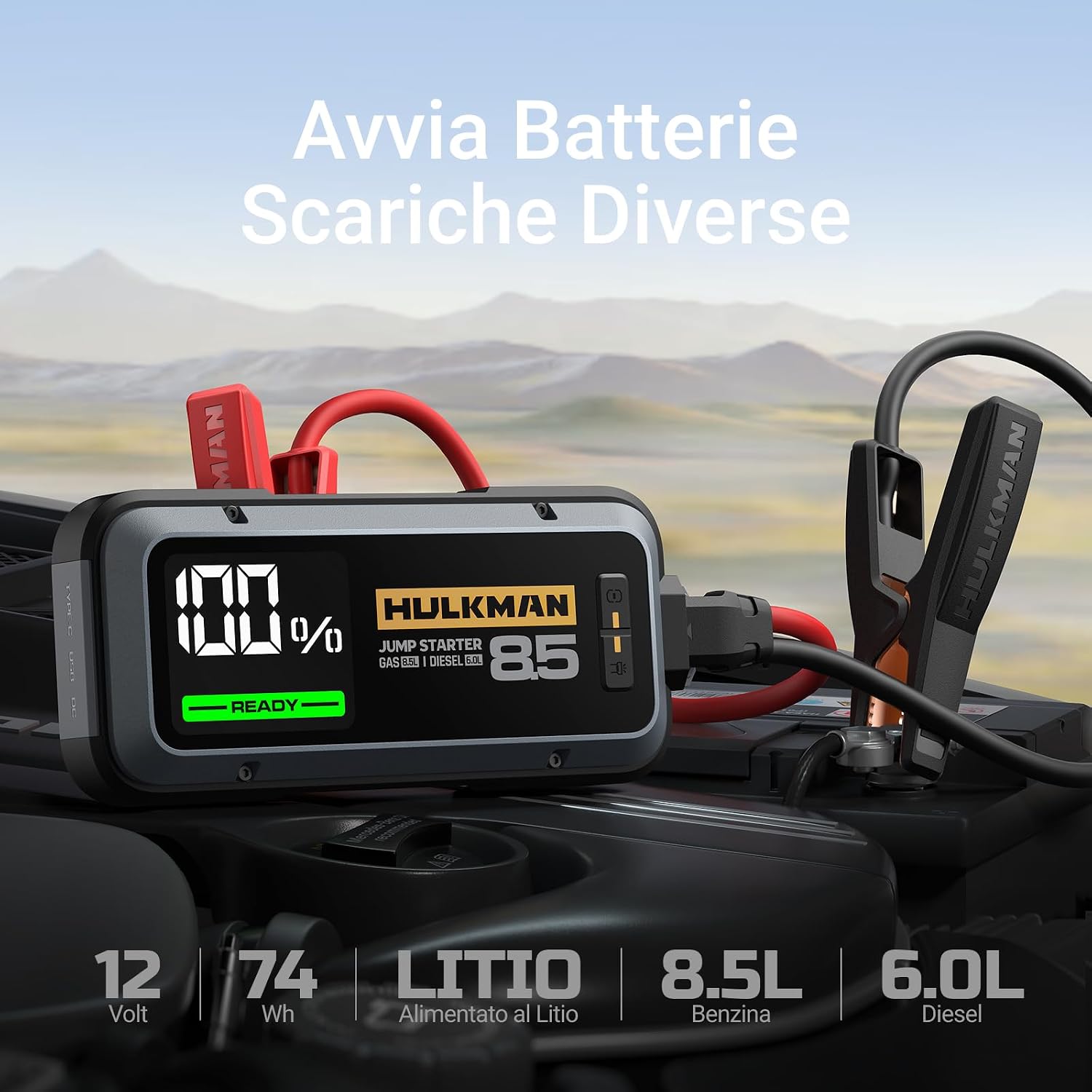 Detalle de HULKMAN Alpha85 Grigio Spazio: Avviatore di Emergenza Intelligente 2000A, 74Wh