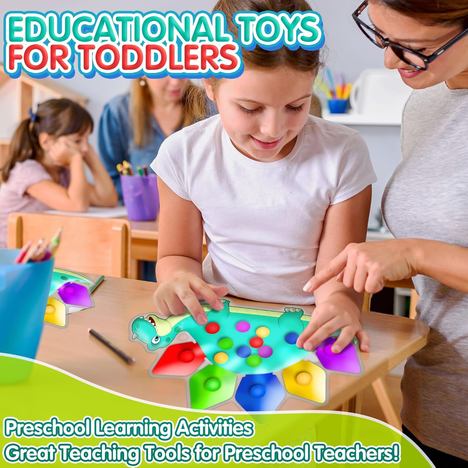 Detalle de UIIOPJIOM UF260405 Dinosaur Color-Sorting Sensory Toy, 4-Piece Plastic Set