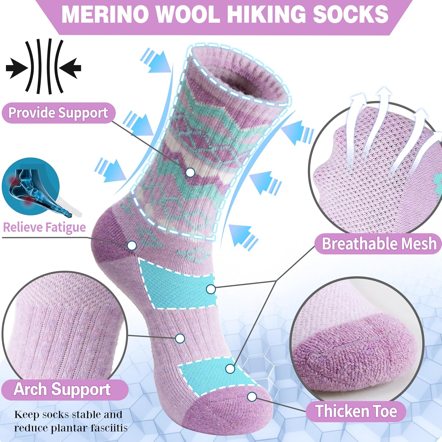 Detalle de EBMORE Merino Wool Socks 5 Pack Womens