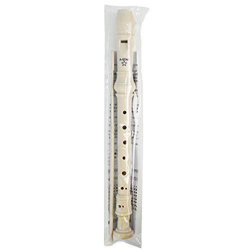 Detalle de A-Star Soprano/Descant School Recorder Instrumento, digitación inglesa/barroca - C con tabla de aprendizaje, bolsa y accesorio