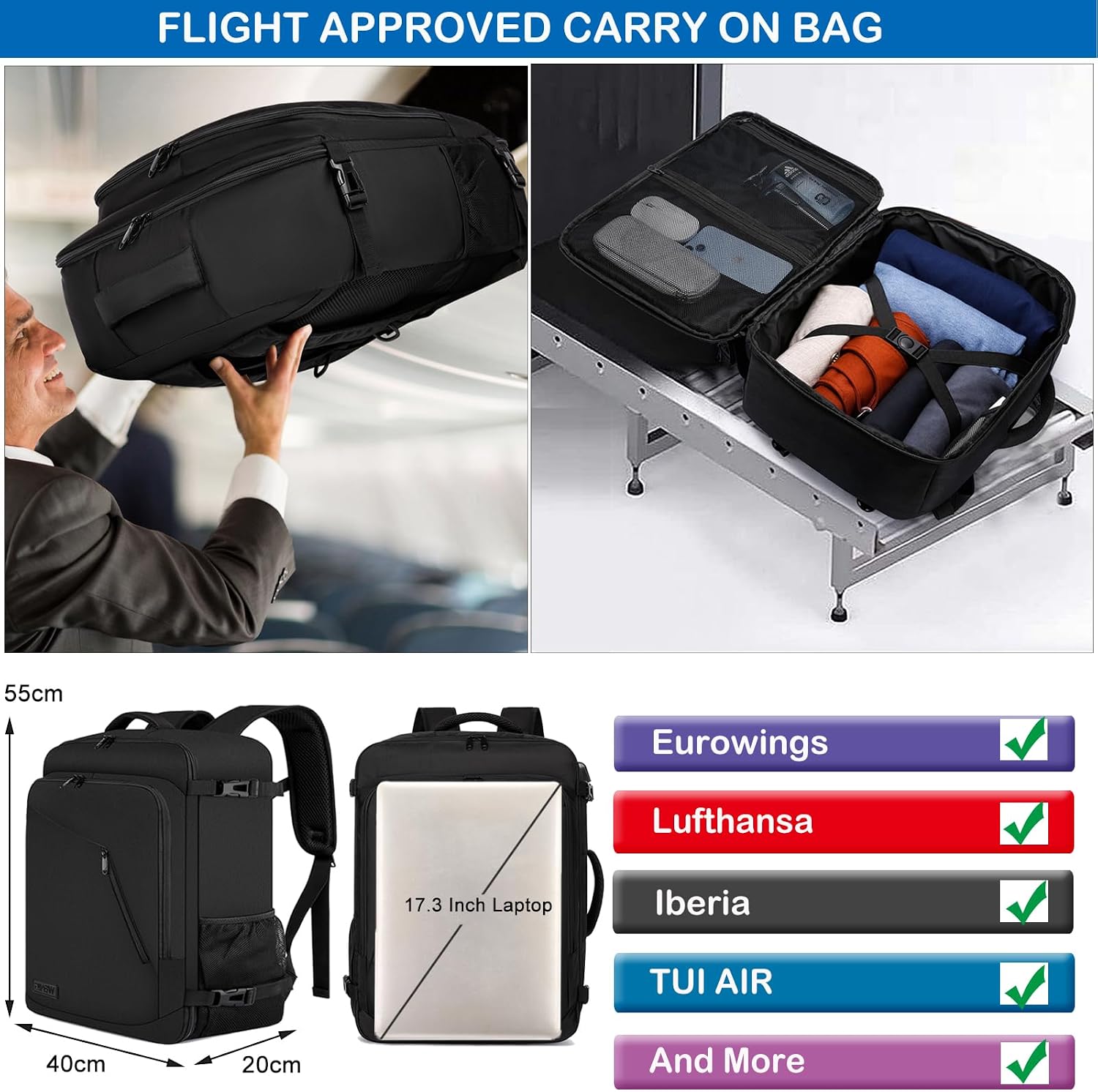 Thumbnail 3 de Handgepäck Rucksack 44L für Flugzeug, 17 Zoll Laptop