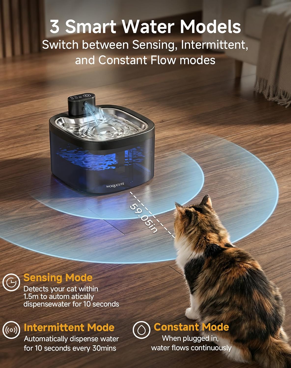 Thumbnail 1 de Cat Water Fountain for Drinking Wireless: 3.5L Battery Operated Quiet Cat Fountain