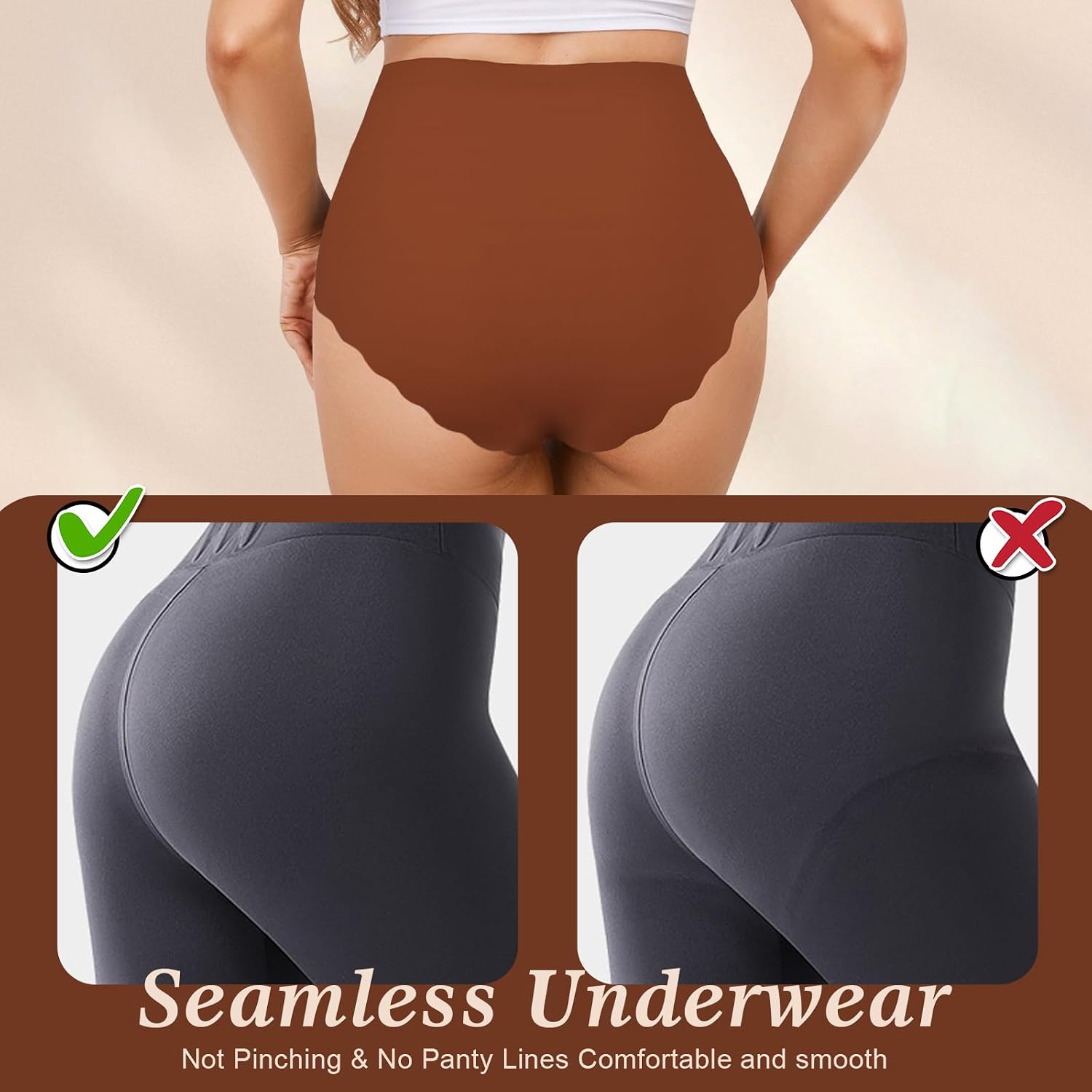 Detalle de TDONE Seamless Knickers for Women (6-Pack) – breathable, high waisted briefs with no VPL