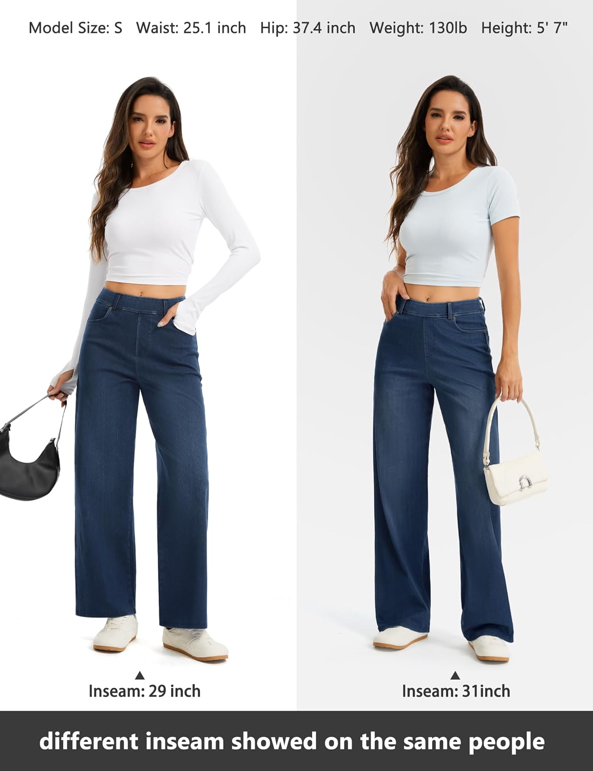 Detalle 2 de THE GYM PEOPLE Women's Wide-Leg Jeans with Stretch Fabric and Pockets