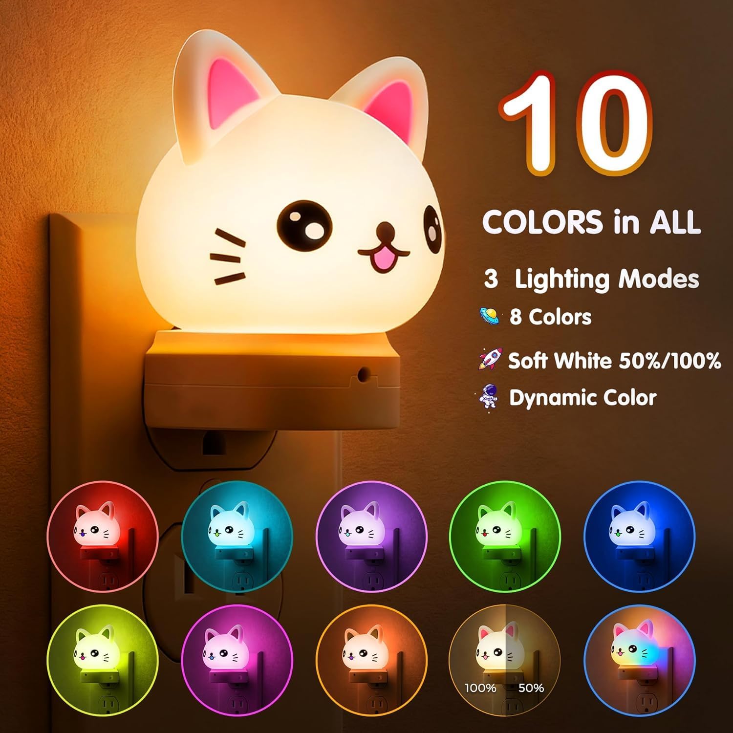 Detalle 2 de L LOHAS LED GY101 Cat Plug-In Night Light with RGB Modes and Dusk-to-Dawn Sensor