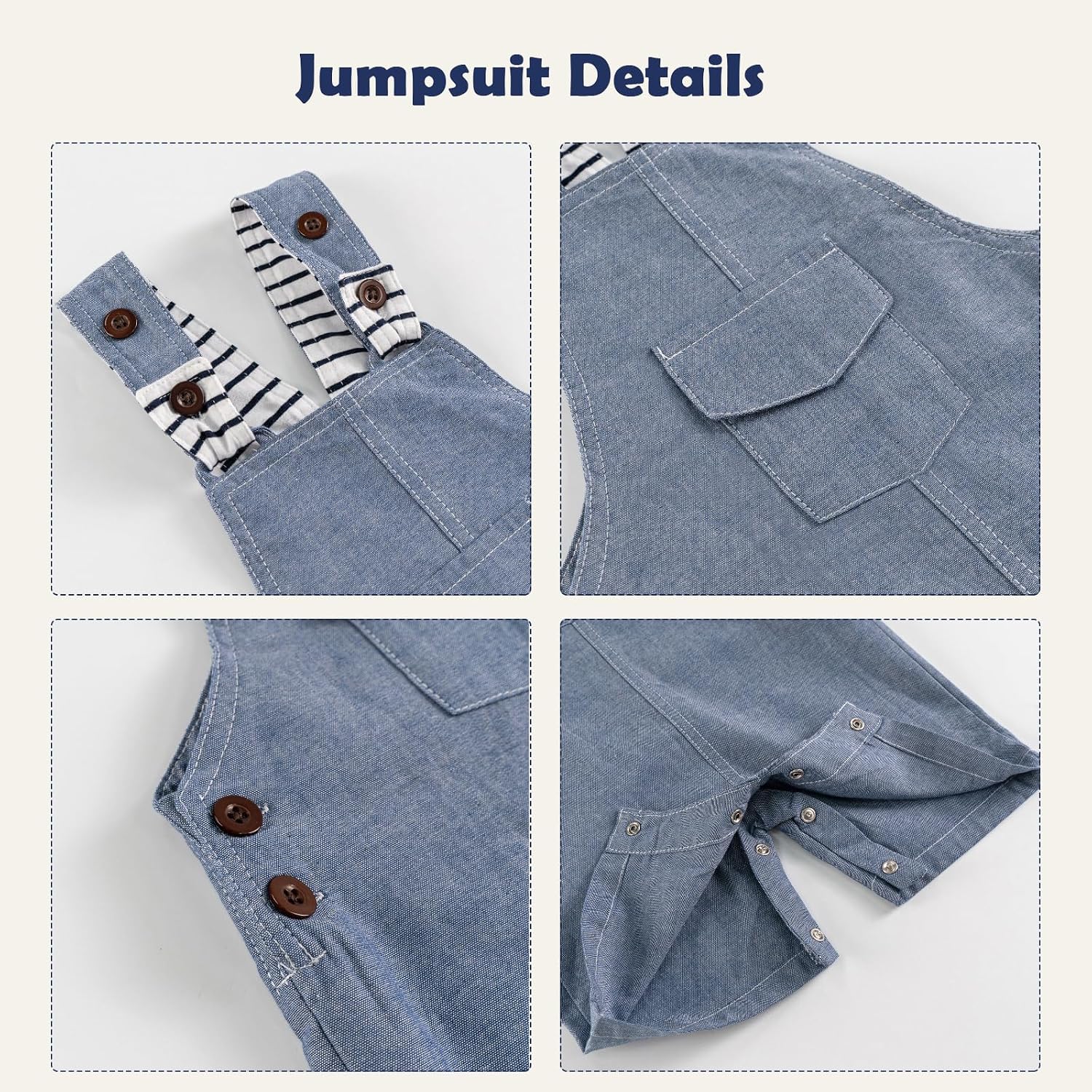 Thumbnail 4 de Volunboy 3-Piece Baby Outfit Set: Unisex Short Overalls, T-Shirt & Hat (0–24 months)