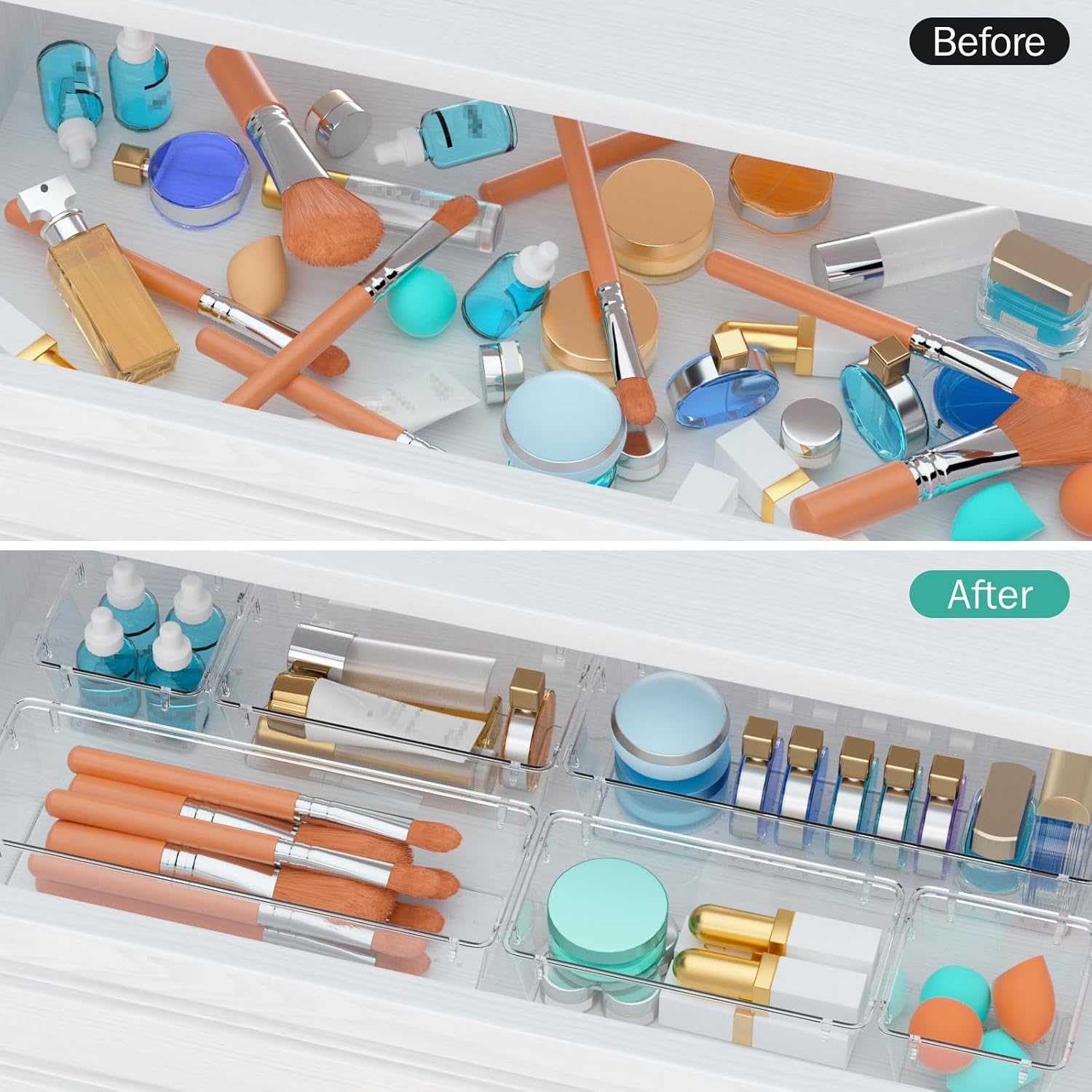 Detalle 2 de WOWBOX 08032025 Clear Drawer Organizer Set, 6 Stackable Polypropylene Trays