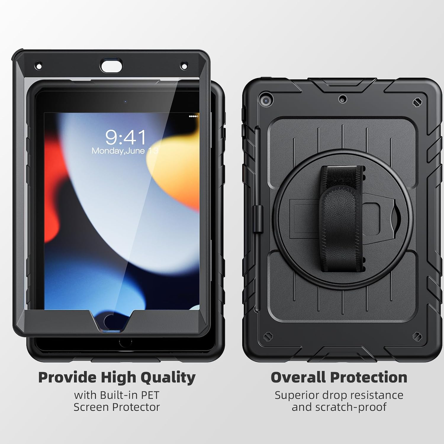 Detalle 2 de Stweap Case for iPad 9th/8th/7th Gen 10.2" with Built-in Screen Protector, Pencil Holder, 360° Rotating Hand Strap