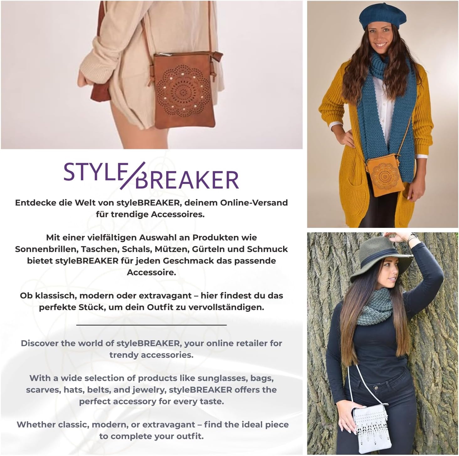 Thumbnail 2 de styleBREAKER Borsa a tracolla mini con zig zag borchie