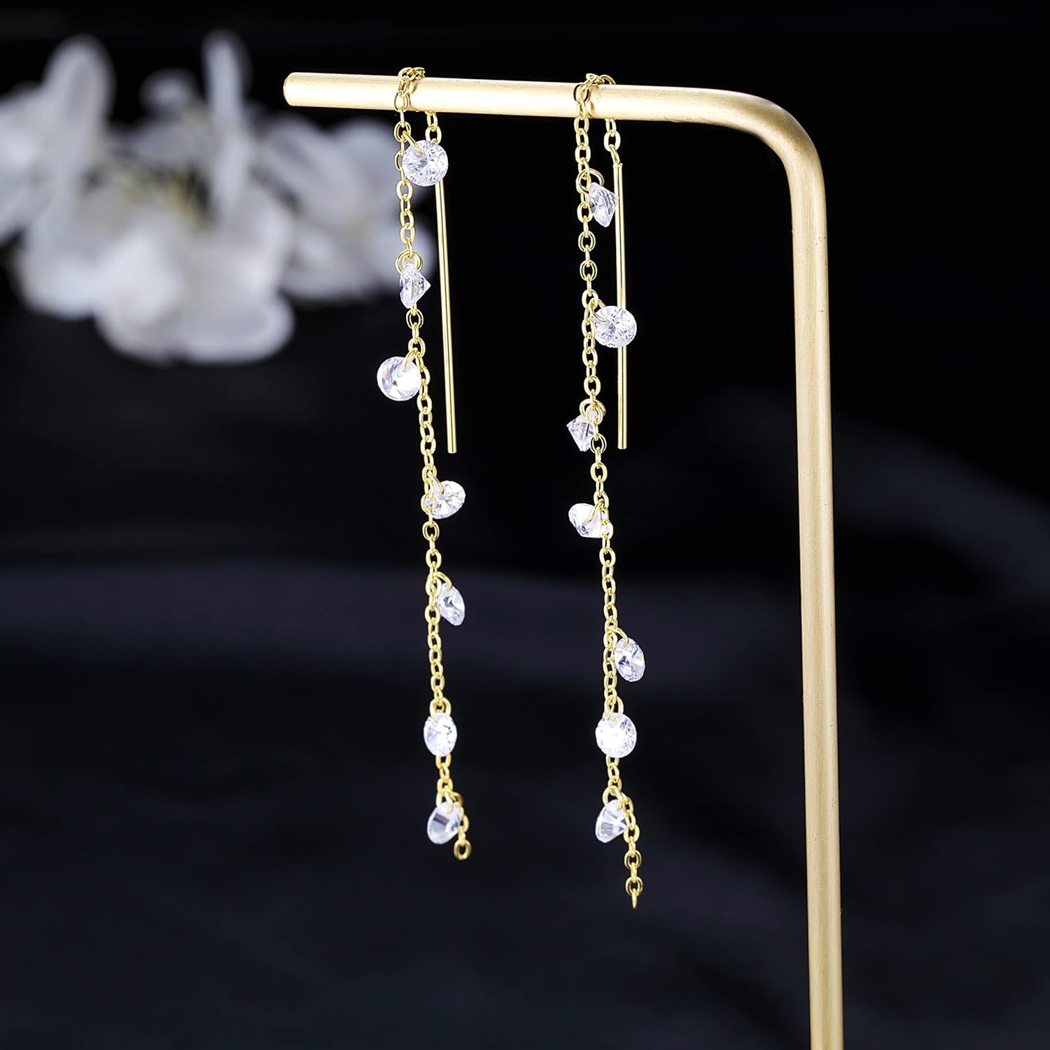 Thumbnail 3 de SLUYNZ 925 Sterling Silver Sparkling CZ Dangle Earrings with Threader Chain
