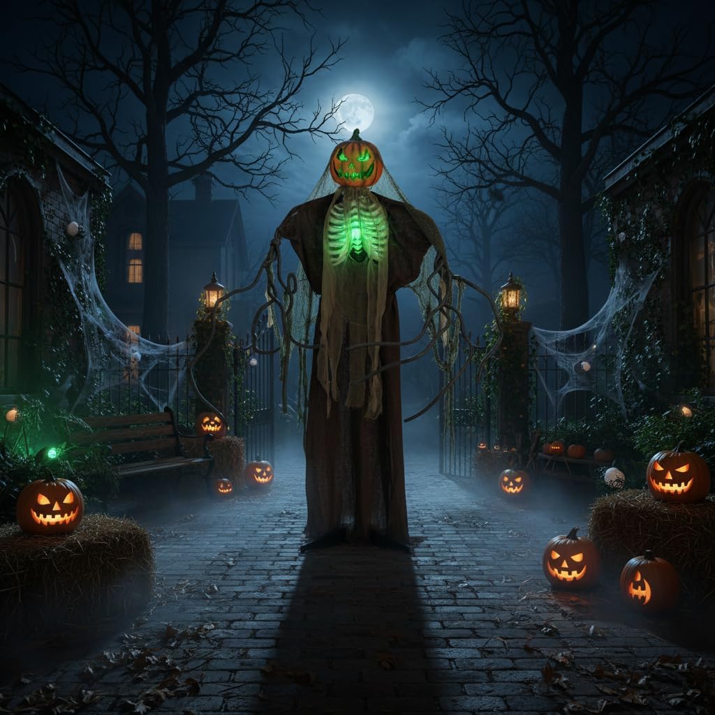 Detalle 2 de Tangkula AM14282HM 6-Foot Halloween Animatronic Pumpkin Scarecrow with Sound and Lights