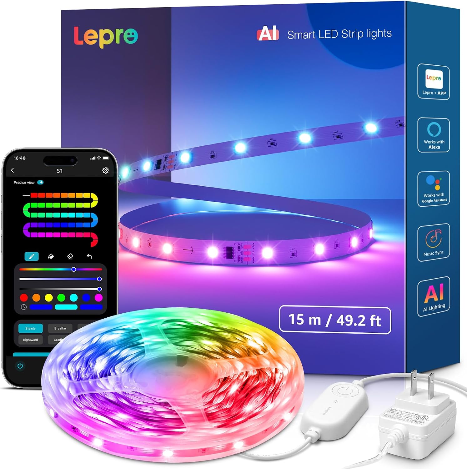 Detalle de Lepro S1 AI RGBIC LED Strip, Wi-Fi, Bluetooth and Music Sync