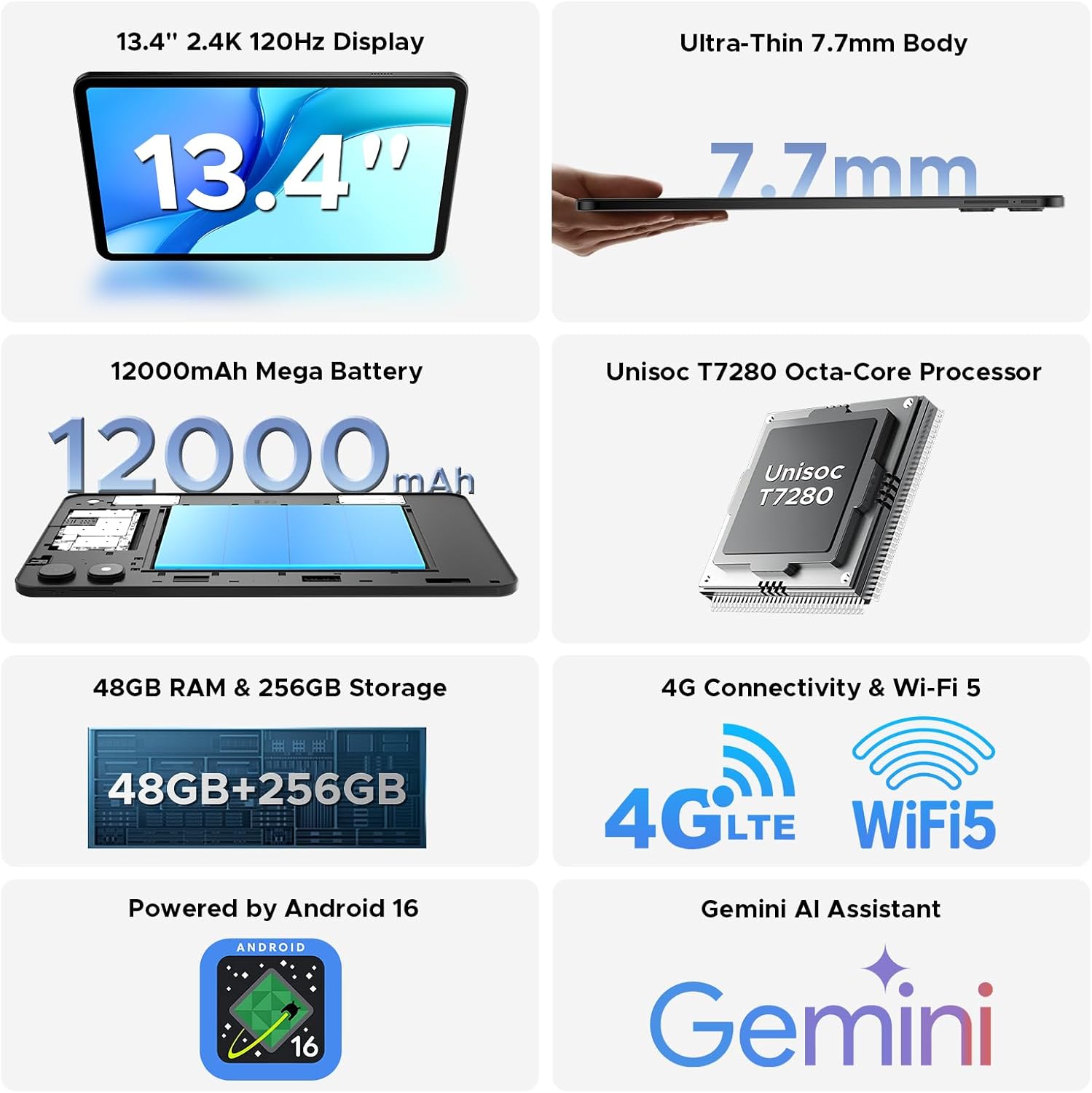 Thumbnail 1 de P13 Pro 13.4-inch Large Tablet (Android 16 + Gemini AI, 4G Dual SIM) with Keyboard & Stylus, Grey