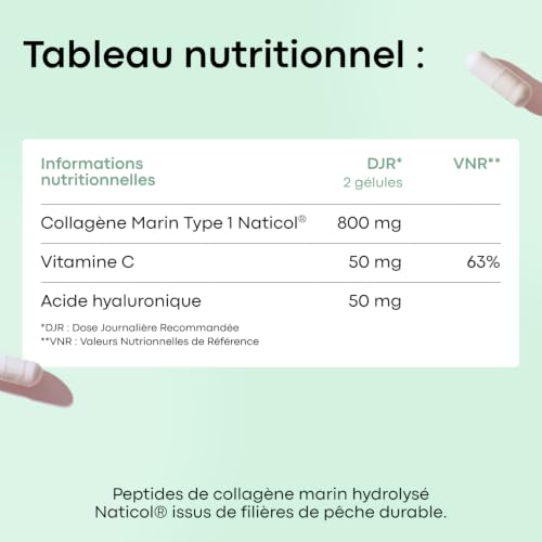 Detalle de Collagène Marin + Acide Hyaluronique + Vitamine C – 60 gélules, NOVOMA