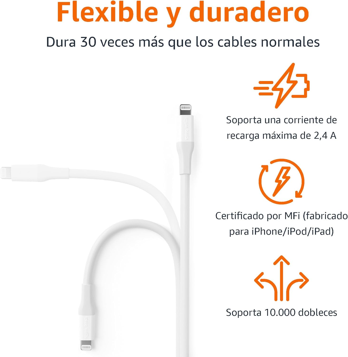 Thumbnail 2 de Amazon Basics Cable USB-C a Lightning, MFi, 3 m, Blanco 🔌