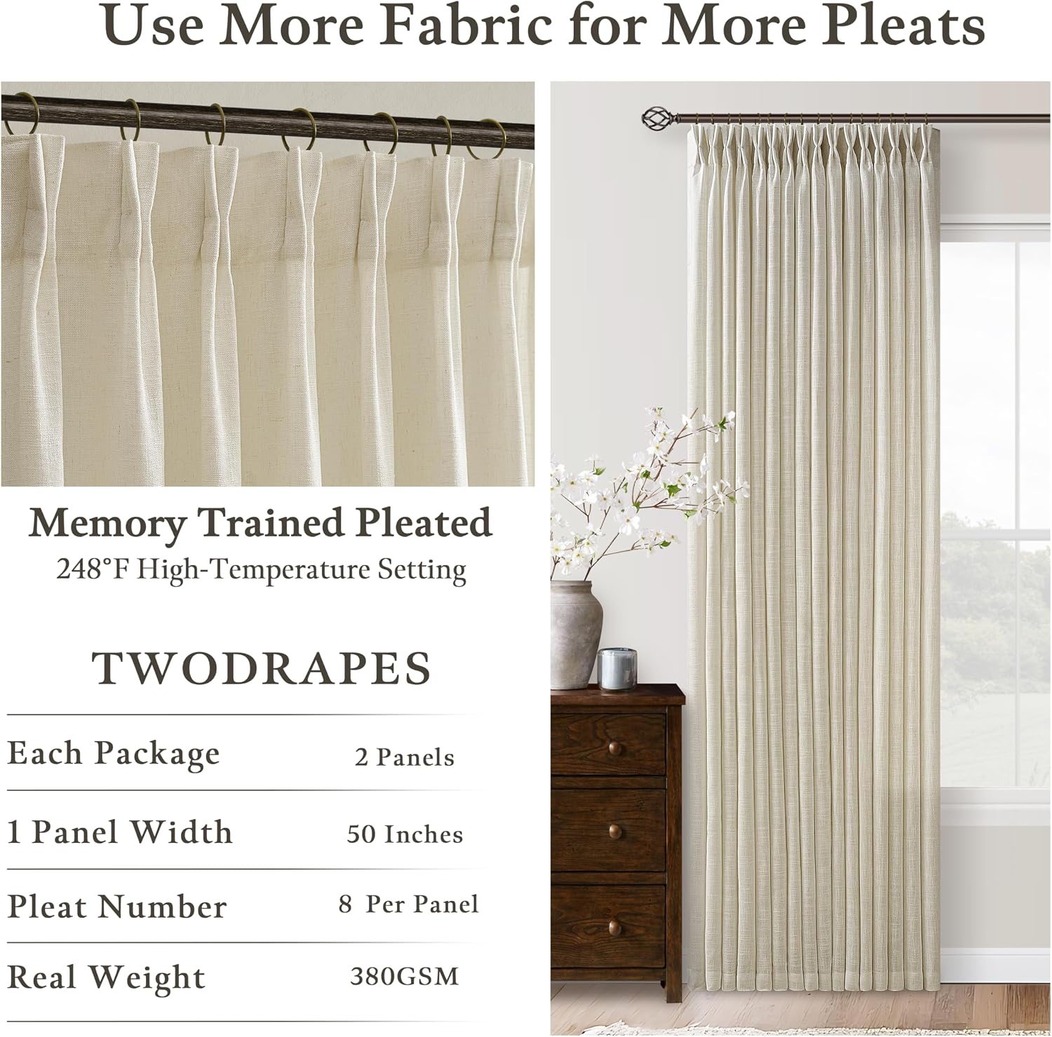 Thumbnail 4 de Sand Beige Linen Curtains 102 in 🪟